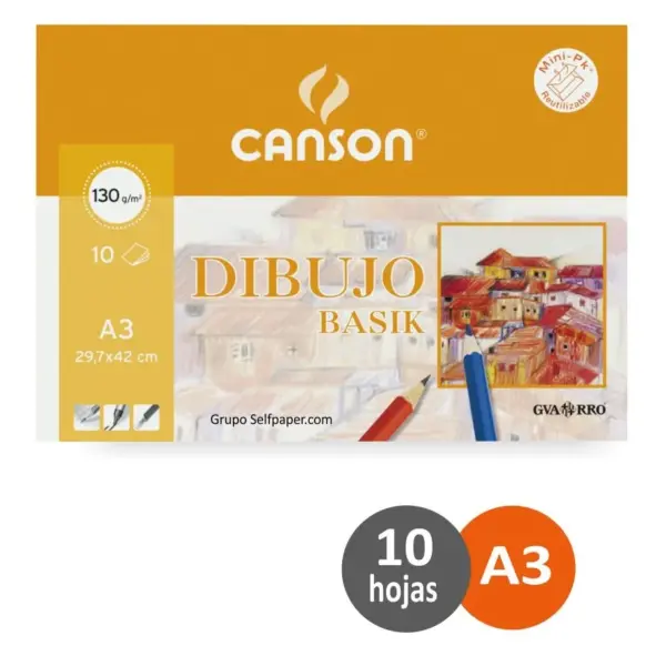 Pack Canson 10 Hjs. A3 Dibujo Basik 130gr.