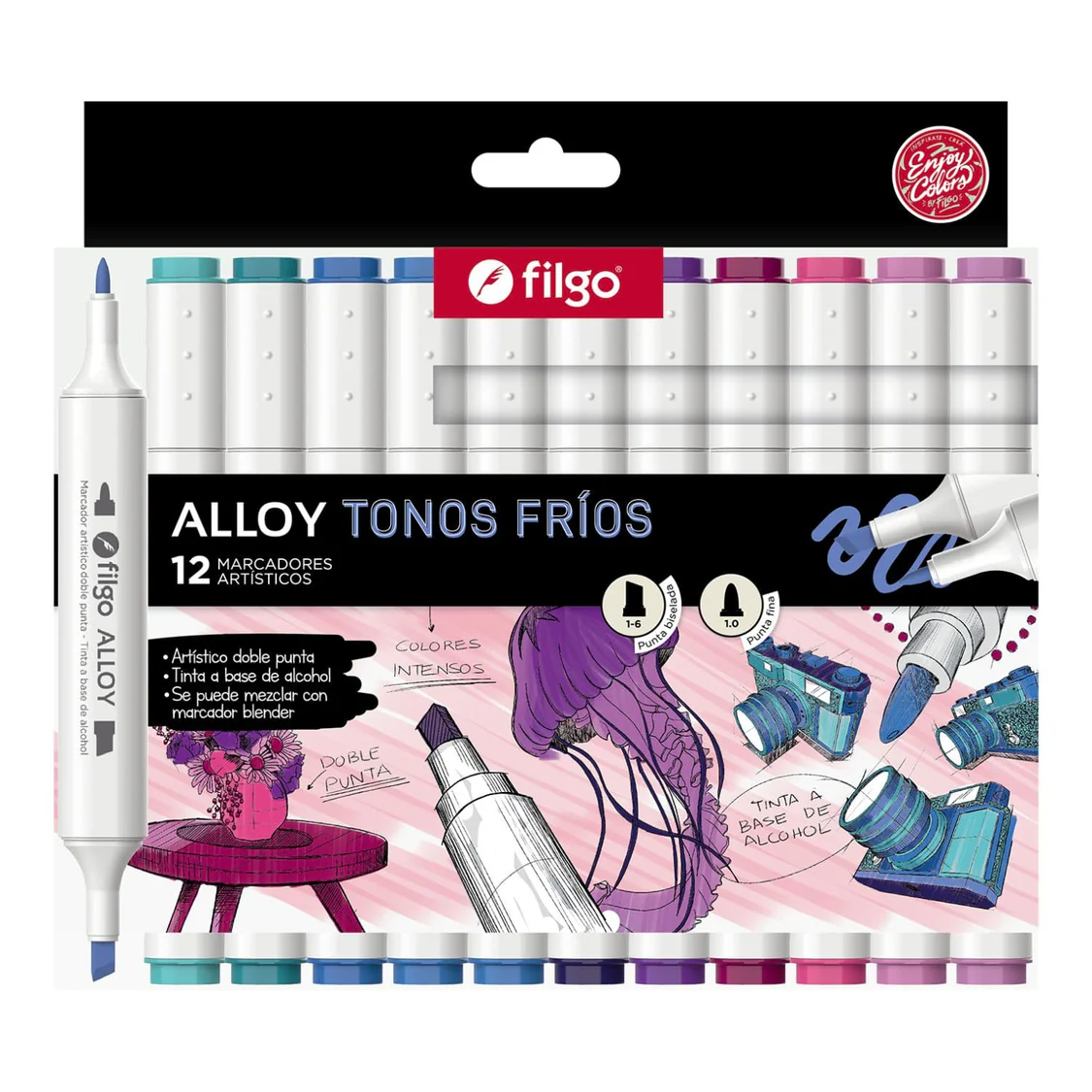 filgo-alloy-set-12-marcadores-al-alcohol-tonos-frios_794ef950-cb41-4289-81b6-9b03e0a45270 Set 12 Marcadores Artisticos Doble Punta Filgo Alloy Tonos Frios - Image 1