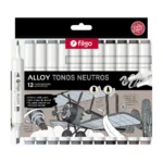 Set 12 Marcadores Artisticos Doble Punta Filgo Alloy Tonos Grises
