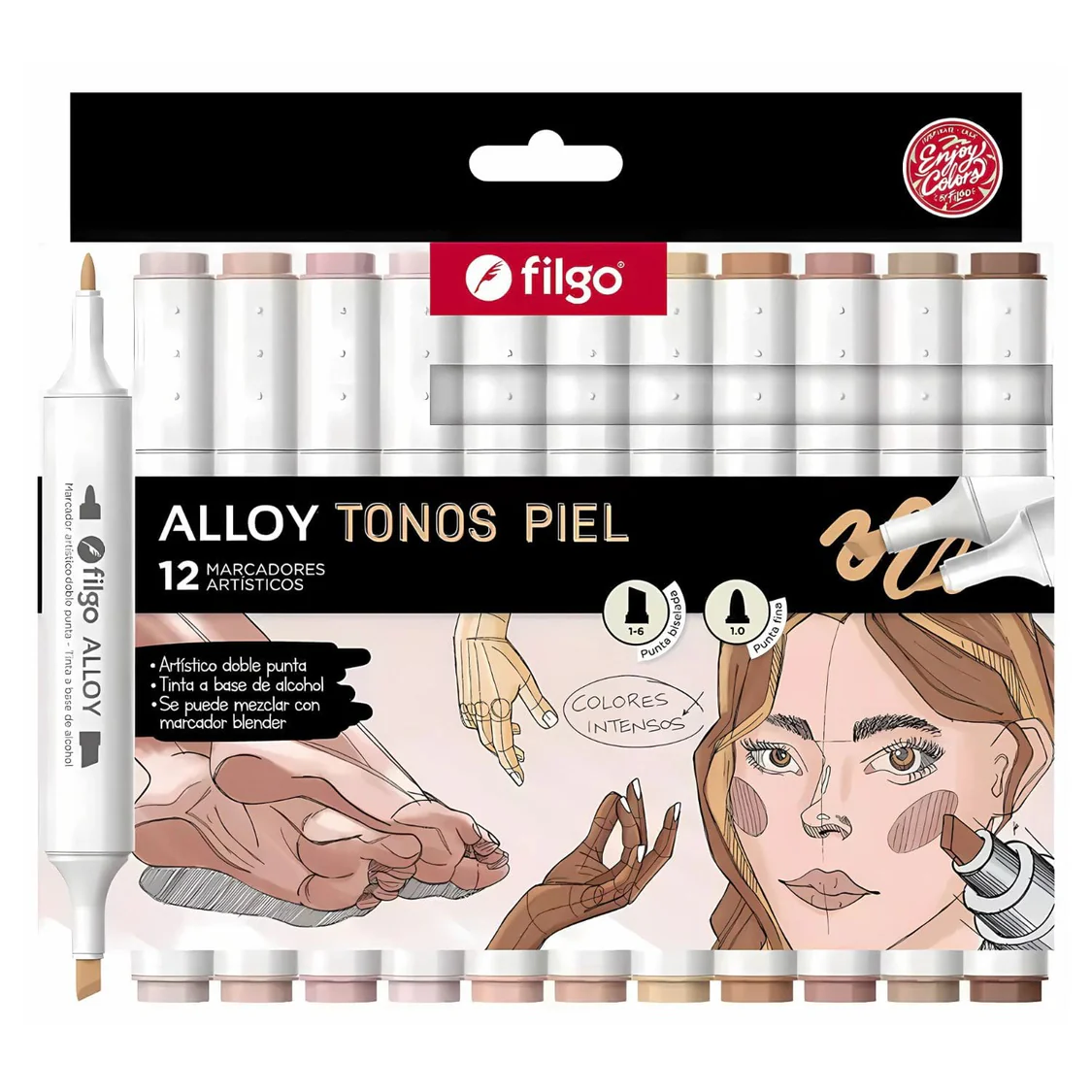 filgo-alloy-set-12-marcadores-al-alcohol-tonos-piel Set 12 Marcadores Artisticos Doble Punta Filgo Alloy Tonos Piel - Image 1