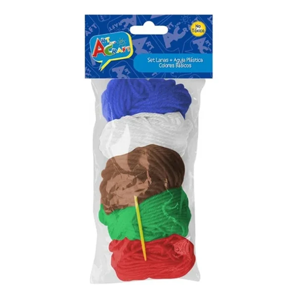 Set Lanas 5 Colores Básicos + Aguja Plástica Art and Craft